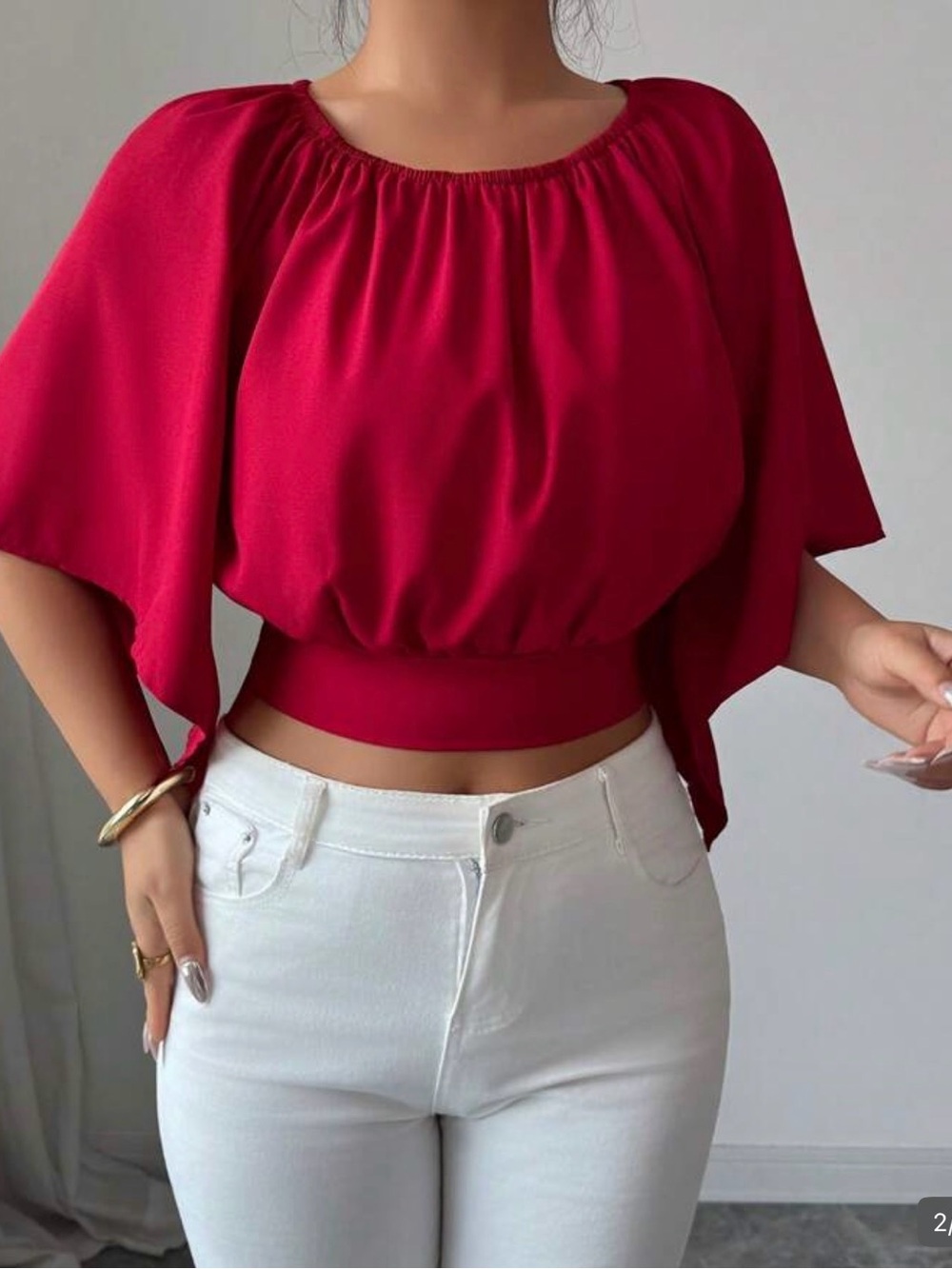 Red Cropped Batwing Top - NWOT